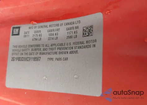 2012 Chevrolet Camaro 1Lt из США, поврежденный, VIN 2G1FB3D38C9118567